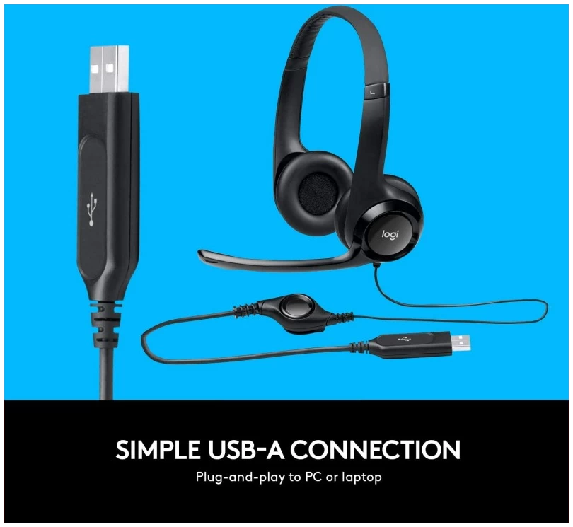 Logitech Wired Stereo Headphones with Noise Cancelling Microphone, USB - H390