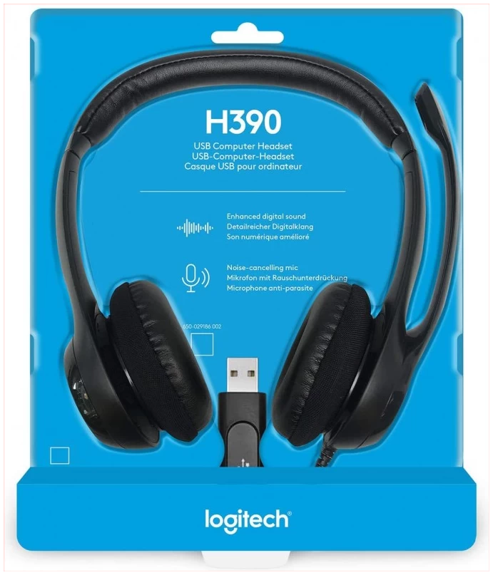 Logitech Wired Stereo Headphones with Noise Cancelling Microphone, USB - H390